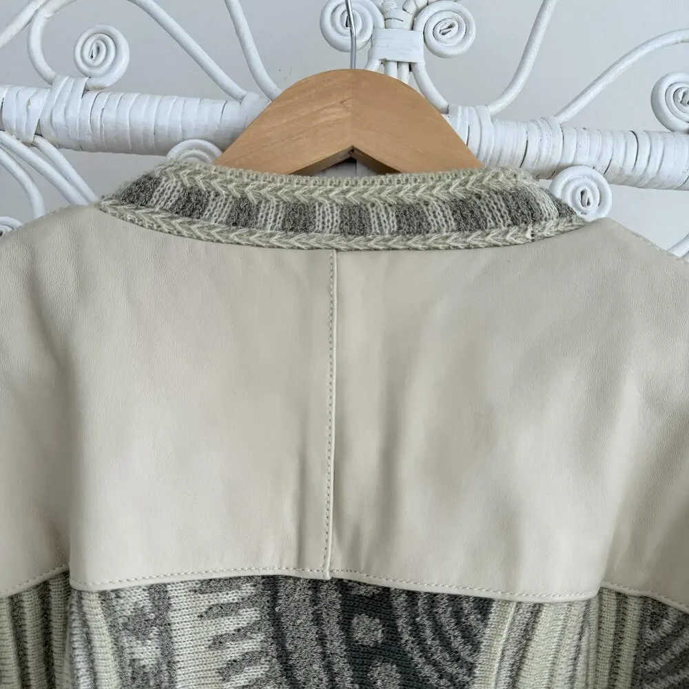 Vintage Saxony Collection Sweater Mens Medium Leather 3D Patchwork Cosby Hip Hop
